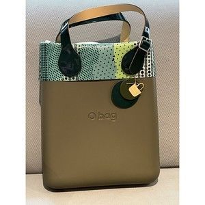 O bag Obag Italy Metallic Green Printed Trim Borsa Chic Eva Large Tote Purse New